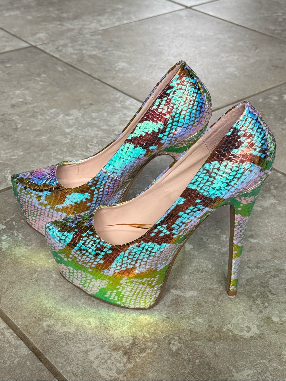 Multicolor Snakeskin Platform Stiletto Pumps - Women's